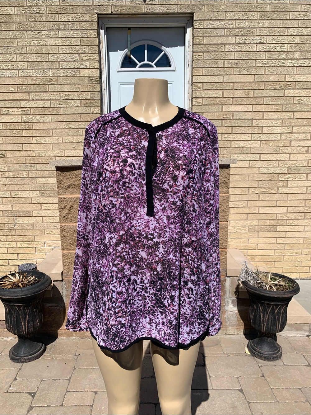 DKNY Jeans Blouse Women Multicolor Abstract Long Sleeve size L